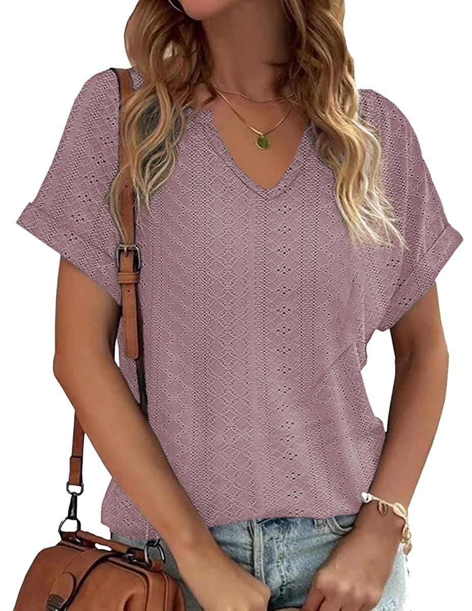 TIXOM Womens Summer V Neck Shirt Funny Letter Printed Graphic Short Sleeve Tee Casual Loose Fit Holiday Tops