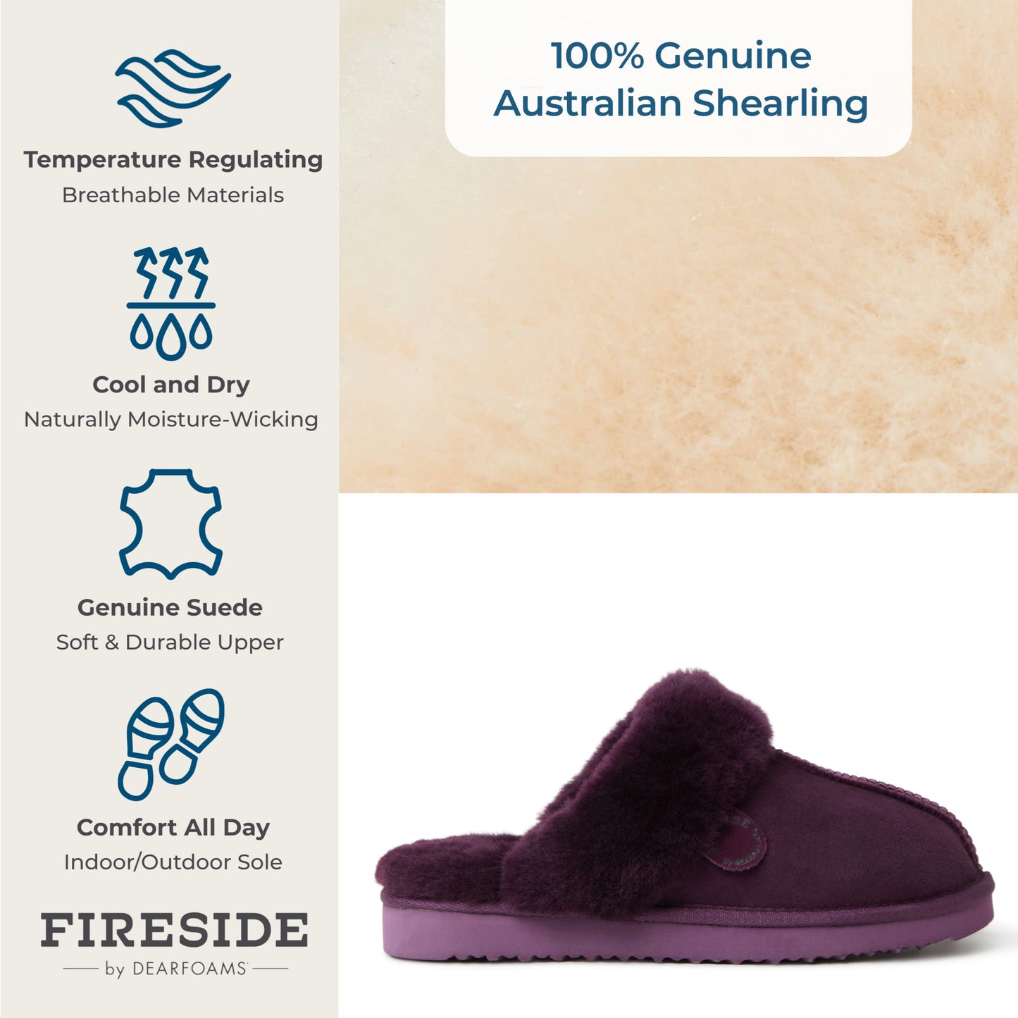 Dearfoams Women's Fireside Sydney Shearling Fur Indoor/Outdoor Scuff Slipper with Wide Widths