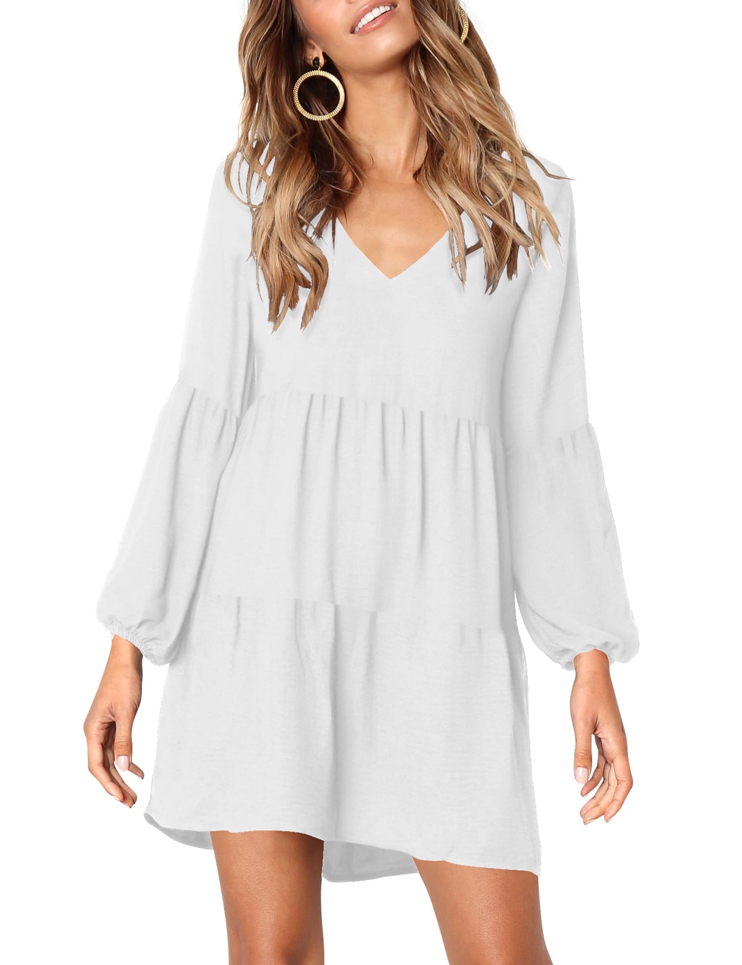 Amoretu Women Summer Tunic Dress V Neck Casual Loose Flowy Swing Shift Dress