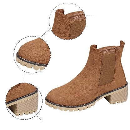 Leather Boots Women 6 Women's Fashion Autumn Winter Leather Leather Solid Color Ankle Boots Temperament Casual Slip On