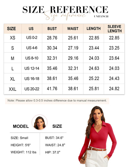 Womens Long Sleeve V Neck Polo Shirts Business Casual Collared Work Top Slim Fitted Basic 2024 Fall Shirt