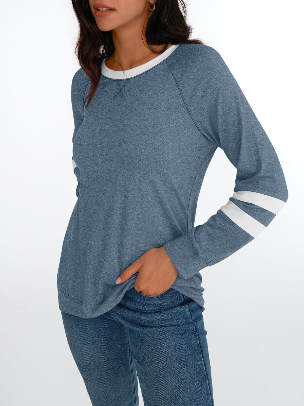 AUTOMET Womens Long Sleeve Shirts Color Block Casual Crewneck Tops Tshirt Basic Tees Fall Fashion Clothes Trendy Outfits