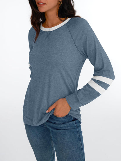 AUTOMET Womens Long Sleeve Shirts Color Block Casual Crewneck Tops Tshirt Basic Tees Fall Fashion Clothes Trendy Outfits