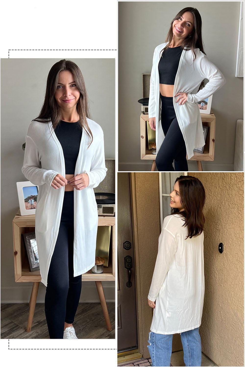 OUGES Women's Open Front Cardigan Shirt with Pockets Long Sleeve Lightweight Coat