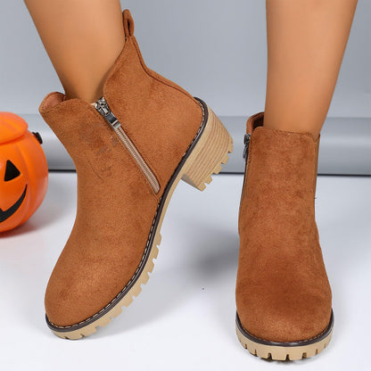 Leather Boots Women 6 Women's Fashion Autumn Winter Leather Leather Solid Color Ankle Boots Temperament Casual Slip On
