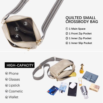 BOSTANTEN Quilted Crossbody Bags for Women Vegan Leather Purses Small Shoulder Handbags with Wide Strap
