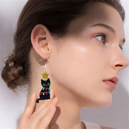 Christmas Earrings for Women Cute Colorful Acrylic Christmas Santa Claus Tree Gingerbread Men Earrings Funny Christmas Cat Dinosaur Earrings Xmas New Year Party Earrings Holiday Earrings