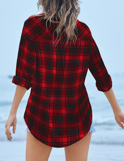 HOTOUCH Women Oversized Button Down Shirts Office Drop Shoulder Blouse Long Sleeve Boyfriend Dress Shirt with Pockets