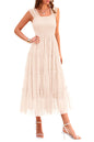 PRETTYGARDEN Women's 2024 Summer Midi Dress Casual Sleeveless Smocked Ruffle Tulle Flowy Party Wedding Guest Sundress