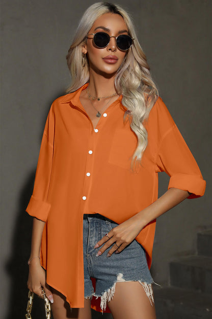 HOTOUCH Women Oversized Button Down Shirts Office Drop Shoulder Blouse Long Sleeve Boyfriend Dress Shirt with Pockets