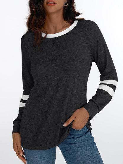 AUTOMET Womens Long Sleeve Shirts Color Block Casual Crewneck Tops Tshirt Basic Tees Fall Fashion Clothes Trendy Outfits