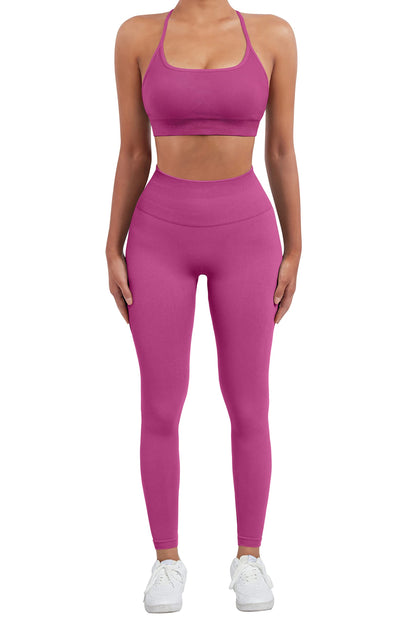 SUUKSESS Women Seamless Workout Sets Strappy Sports Bra High Waist Booty Leggings Outfits
