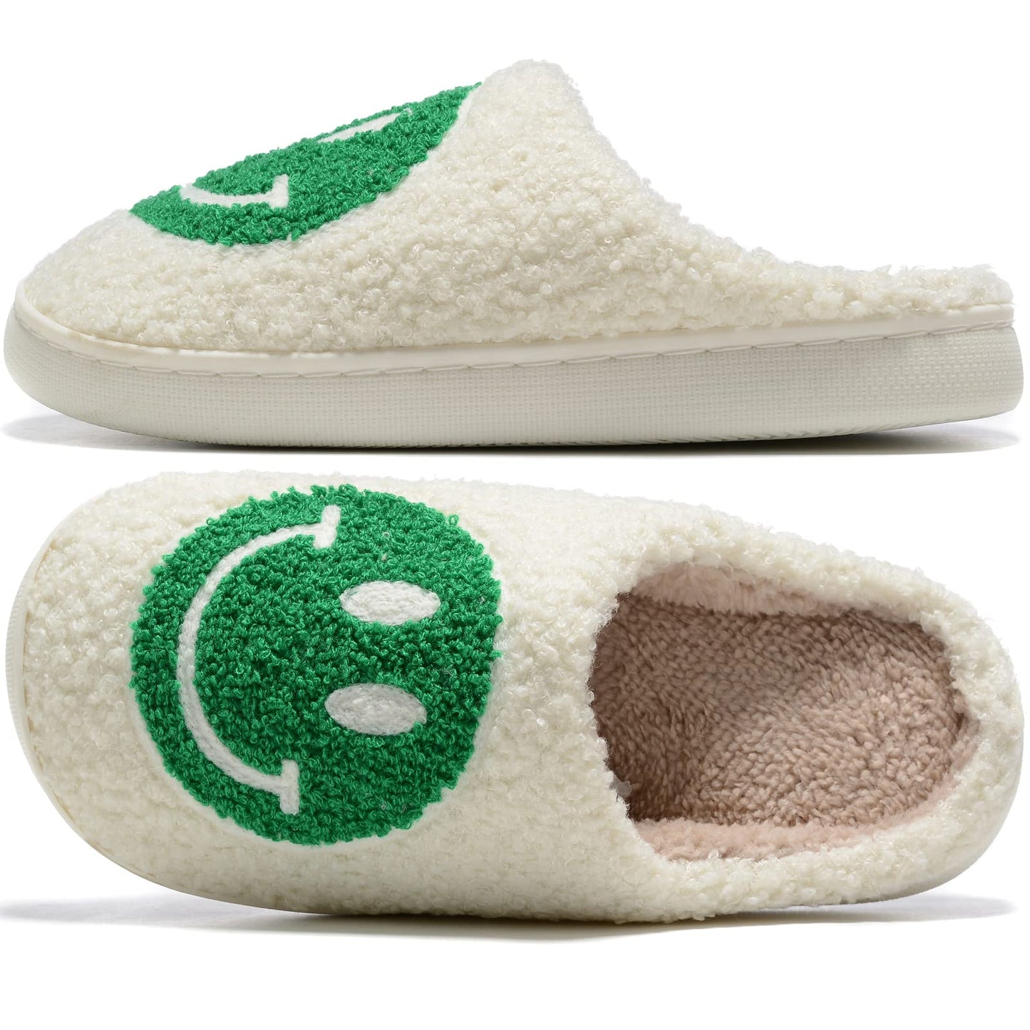Retro Fuzzy Face Slippers for Women Men, Retro Soft Fluffy Warm Home Non-Slip Couple Style Casual Smile Face Slippers Indoor Outdoor Anti-Skid Warm Cozy Foam Slide Fuzzy Slides with Soft Memory Foam Shoes