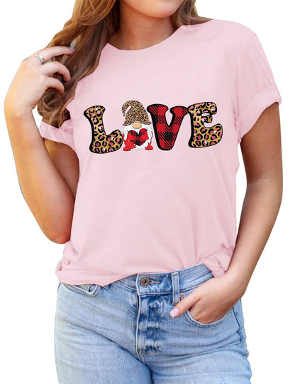 Valentine's Day Shirt for Womens Cute Gnomes T-Shirt Love Heart Printed Shirts Short Sleeve Graphic Tees Tops