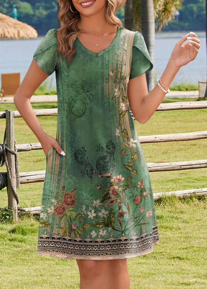 HOTOUCH Womens Summer Floral V Neck Dresses Beach Casual Short Sleeve T Shirt Dresses Swing Sundresses with Pockets 2025