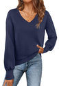 MEROKEETY Women's 2024 Fall Long Sleeve V Neck Tops Casual Lightweight Knit Pullover Sweater Shirts