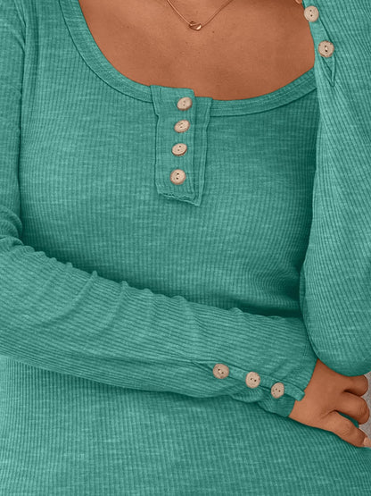 Kissfix Womens Long Sleeve Shirts Going Out Fall Clothes Casual Henley Tops Ribbed Knit Blouses Fashion Trendy Outfits
