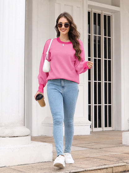 ETCYY Womens Oversized Sweaters Fall 2024 Fashion Clothes Trendy Batwing Sleeve Colorblock Striped Knit Pullover Sweater Tops