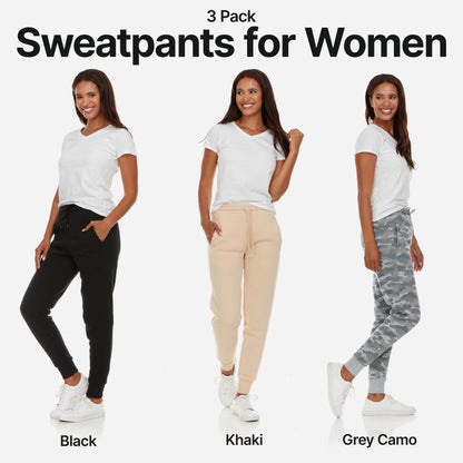 BottomLine 3 Pack Sweatpants Women, Comfortable Womens Sweatpants, Fleece Womens Joggers (Available in Plus)