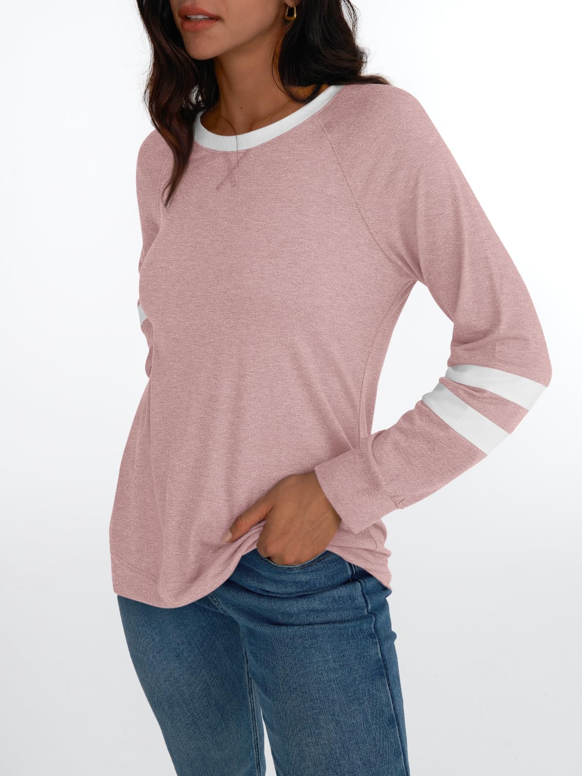 AUTOMET Womens Long Sleeve Shirts Color Block Casual Crewneck Tops Tshirt Basic Tees Fall Fashion Clothes Trendy Outfits