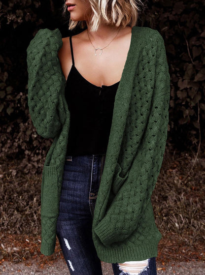 Dokotoo Women's 2024 Fashion Casual Open Front Long Sleeve Chunky Cable Knit Cardigans Sweaters Outerwear Coats with Pockets