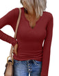 Zeagoo Womens Long Sleeve Shirts V-Neck Slim Fitted Knit Top Stretch Ribbed Basic Tee Casual Y2k Going Out T-Shirt