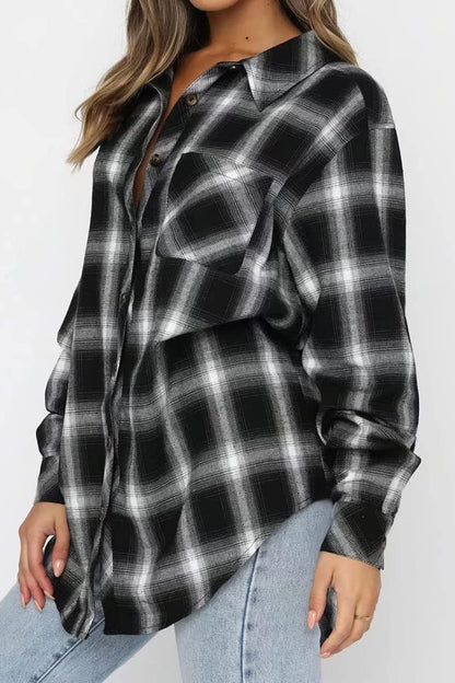 CHYRII Womens Button Down Flannel Shirts Long Sleeve Plaid Shackets Business Casual Blouse Top