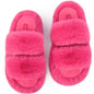 FamilyFairy Women's Fluffy Faux Fur Slippers Comfy Open Toe Two Band Slides with Fleece Lining and Rubber Sole