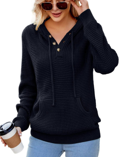 CiCiBird Women Fall Hoodies Sweater Knit V Neck Tops Oversized Fashion Pullover Casual Long Sleeve Shirts with Pockets