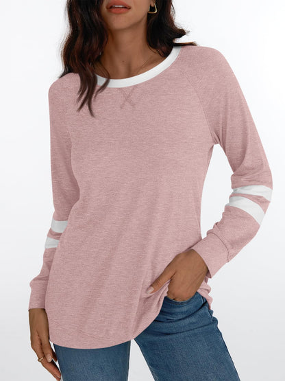 AUTOMET Womens Long Sleeve Shirts Color Block Casual Crewneck Tops Tshirt Basic Tees Fall Fashion Clothes Trendy Outfits