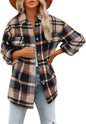 Beaully Women's Flannel Plaid Shacket Long Sleeve Button Down Shirts Jacket Coats with Side Pockets