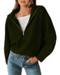 BTFBM Women’s Casual Long Sleeve Half Zip Pullover Sweaters Solid V Neck Collar Ribbed Knitted Loose Slouchy Jumper Tops