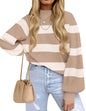 ZESICA Women's Fall Fashion Turtleneck Long Sleeve Striped Ribbed Knit Loose Pullover Sweater Tops