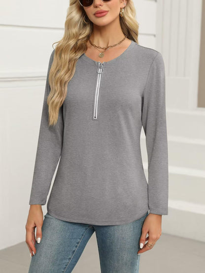 ORANDESIGNE Women's Long Sleeve Shirts Fall Zipper Tops Tunics Ladies Casual Tees Blouses