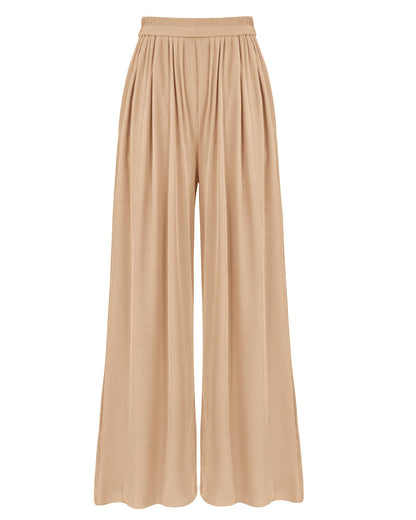 BTFBM Women's Casual Wide Leg Pants Summer Fall Clothes Pleated Elastic Waist Loose Palazzo Knit Trousers with Pockets