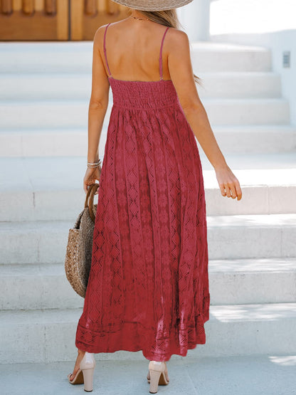 CUPSHE Women's Maxi Dress Lace Dresses Boho Tassel V-Neck Flare Ruffle Adjustable Straps Beach Summer Long Dress