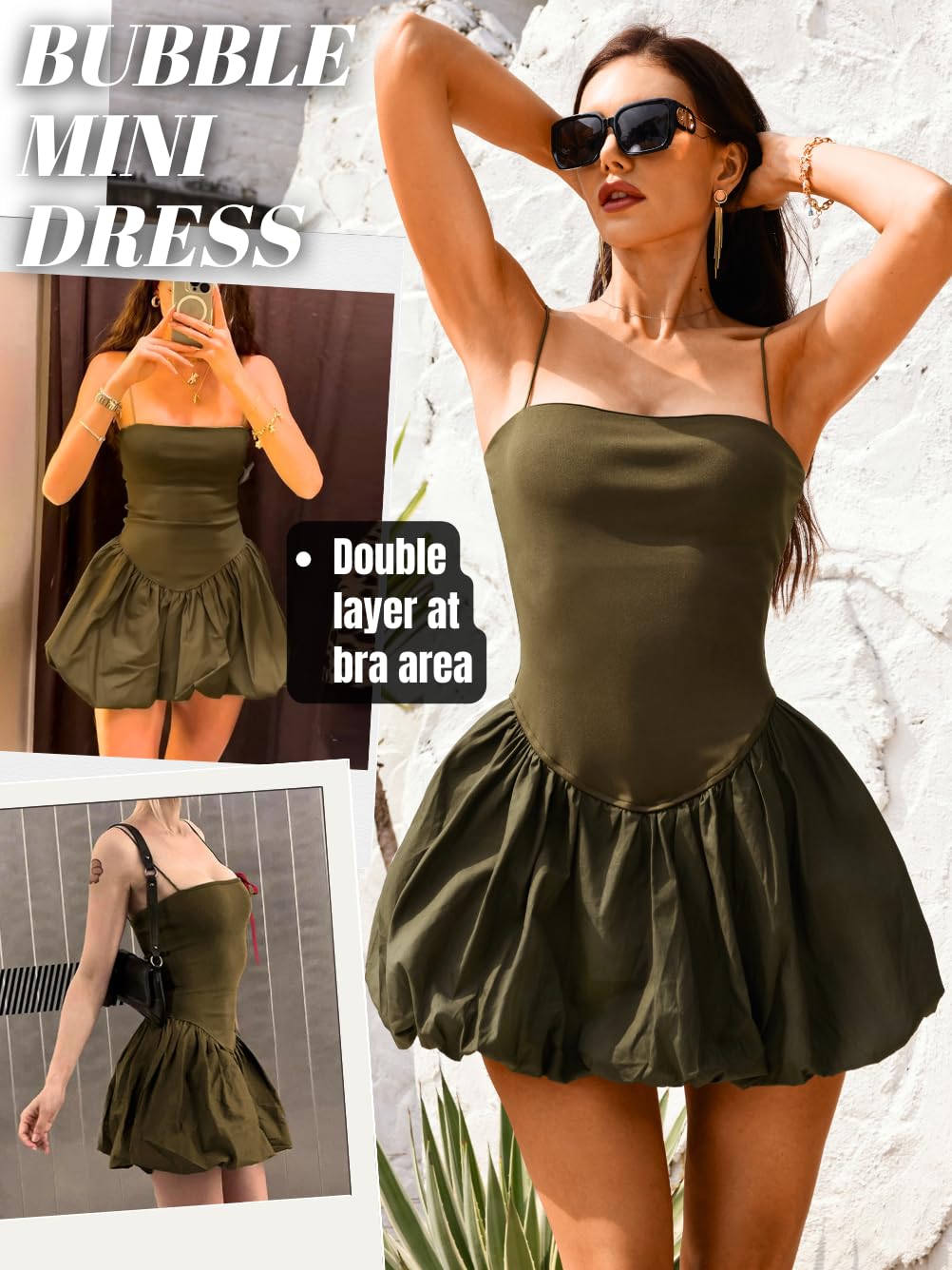 Bubble Corset Dress, Drop Waist Sexy Spaghetti Strap, Going Out Birthday, Square Neck Mini Dresses for Women