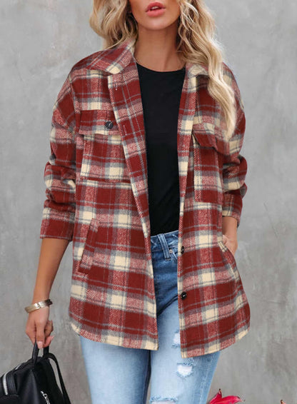 Beaully Women's Flannel Plaid Shacket Long Sleeve Button Down Shirts Jacket Coats with Side Pockets