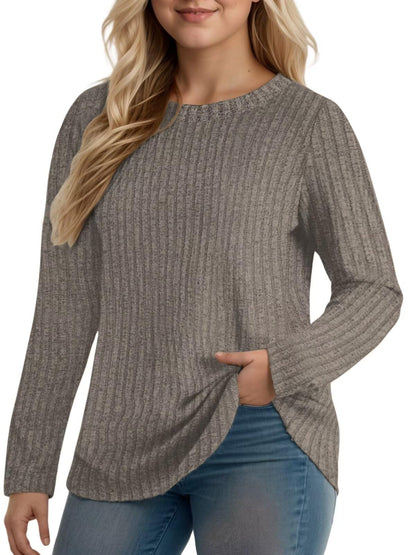 DOLNINE Women's Plus-Size-Tops Long Sleeve Comfy Crewneck Shirts Lightweight Casual Loose Fit Sweatshirts Tunics XL-5XL