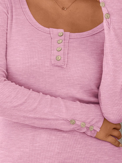 Kissfix Womens Long Sleeve Shirts Going Out Fall Clothes Casual Henley Tops Ribbed Knit Blouses Fashion Trendy Outfits