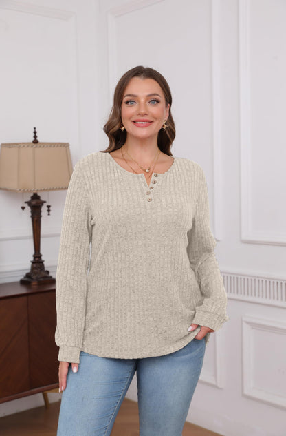 XIEERDUO Sweater for Women Long Sleeve Henley Shirts Tunic Tops to Wear with Leggings crew neck Sweaters Trendy 2024