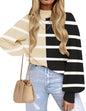 ZESICA Women's Fall Fashion Turtleneck Long Sleeve Striped Ribbed Knit Loose Pullover Sweater Tops