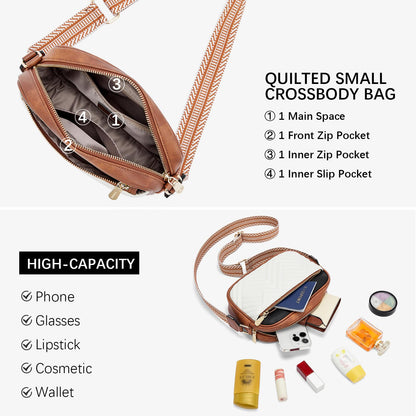 BOSTANTEN Quilted Crossbody Bags for Women Vegan Leather Purses Small Shoulder Handbags with Wide Strap
