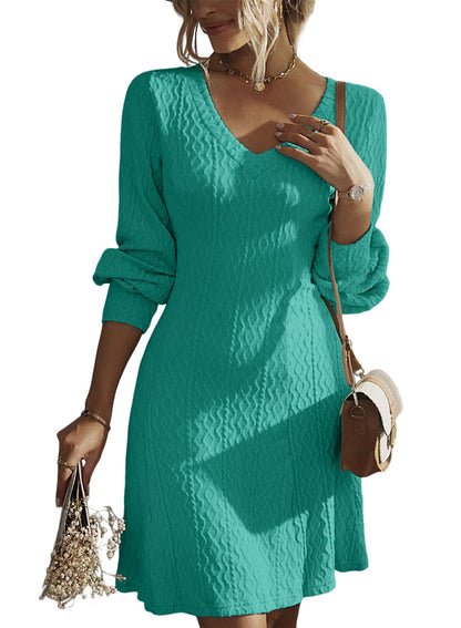 Dokotoo Work Dresses for Women 2024 Trendy Fall Dresses V Neck Knit A Line Long Sleeve Dress Sweater Dress