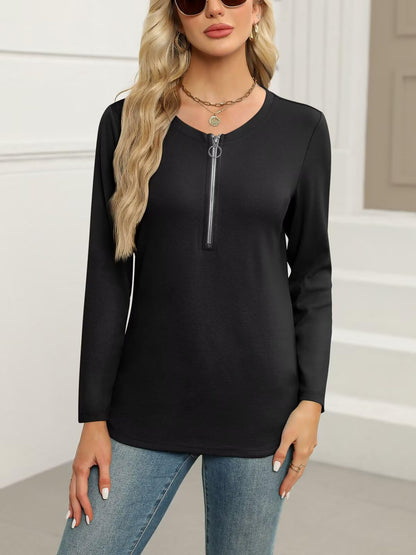 ORANDESIGNE Women's Long Sleeve Shirts Fall Zipper Tops Tunics Ladies Casual Tees Blouses