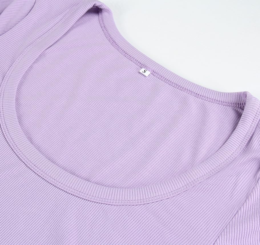 Artfish Women's Square Neck Long Sleeve Ribbed Slim Fitted Casual Basic Crop Top
