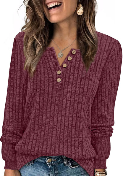 XIEERDUO Sweater for Women Long Sleeve Henley Shirts Tunic Tops to Wear with Leggings crew neck Sweaters Trendy 2024