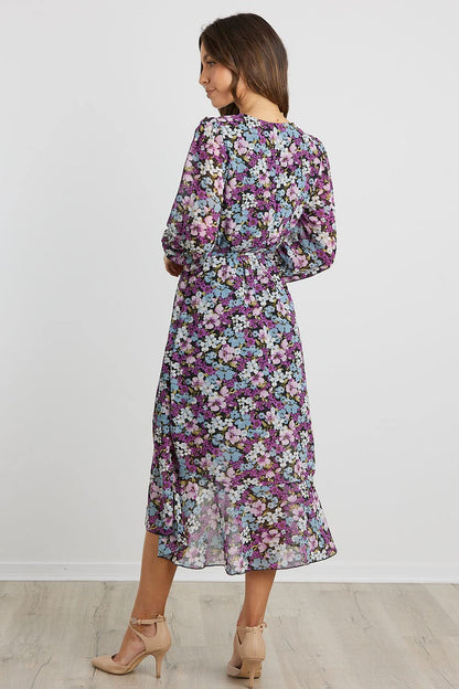 PRETTYGARDEN Women's Floral Print Boho Dress Long Sleeve Wrap V Neck Ruffle Belted A-Line Flowy Maxi Dresses