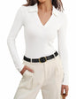 Womens Long Sleeve V Neck Polo Shirts Business Casual Collared Work Top Slim Fitted Basic 2024 Fall Shirt