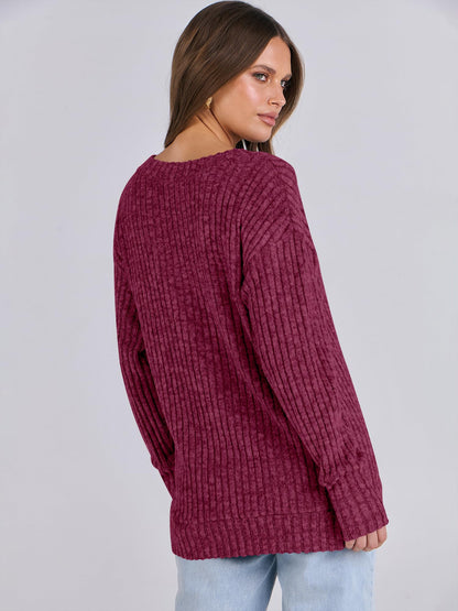 ANRABESS Long Sleeve Shirts for Women V Neck Casual Fall Tops Loose Fit Lightweight Sweaters Tunic Fashion 2024 Clothes